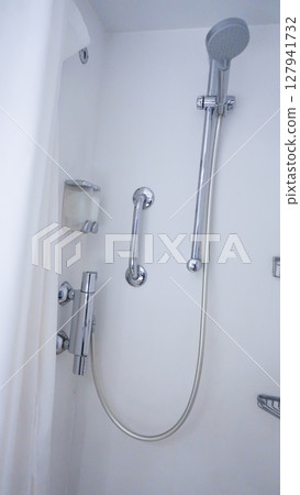 Bathroom with shower cabin, toilet on a cruise ship 127941732