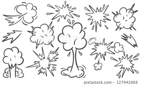 Explosion clouds and flashes with sparks set Explosion clouds and flashes with sparks set 127942068