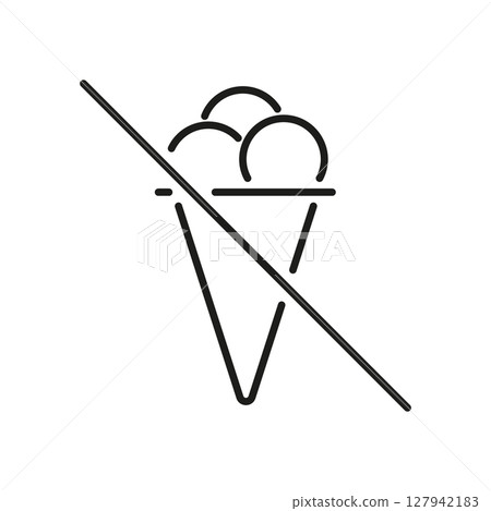 Ice Cream Prohibition Line Icon. No Ice Cream Allowed Outline Symbol. Dietary Restriction, Allergy Warning, And Health Regulation. Editable Stroke. Isolated Vector Illustration 127942183