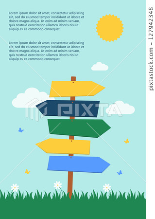 Summer banner with wooden sign with arrows 2 127942348