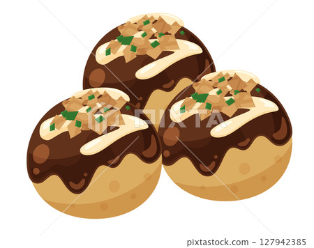 三個可愛的章魚燒的插圖素材 127942385