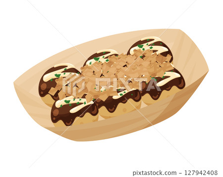 Illustration material of cute takoyaki in a container Illustration material of cute takoyaki in a container 127942408
