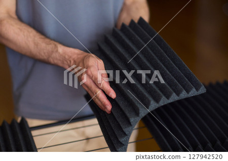 Installation of Acoustic Foam Panels is essential for effective Soundproofing in various settings 127942520