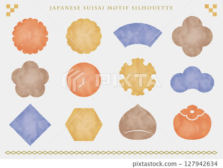 Silhouette of a Japanese motif (October color, watercolor color) 127942634