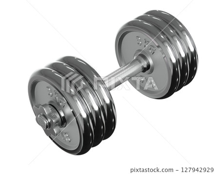 Cast Iron Chrome Adjustable Dumbbell, weightlifting gym equipment, side view Cast Iron Chrome Adjustable Dumbbell, weightlifting gym equipment, side view 127942929