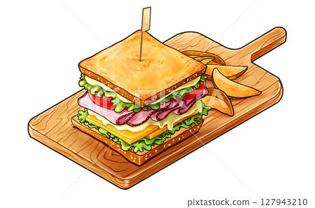 Sandwich and fries hand drawn illustration Sandwich and fries hand drawn illustration 127943210