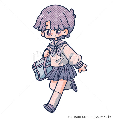 Monochrome hand-drawn illustration of girls in school uniform 127943216