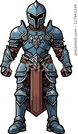 全身穿著藍色盔甲的插圖 全身穿著藍色盔甲的插圖 127943244