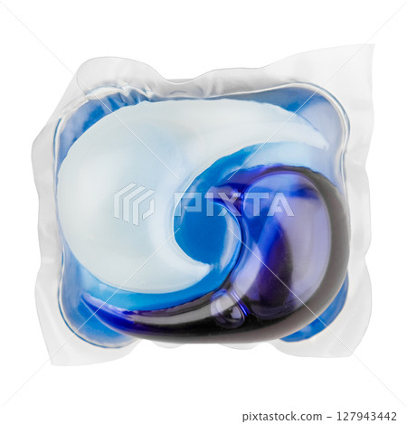 liquid detergent in capsules for washing clothes isolated on white background liquid detergent in capsules for washing clothes isolated on white background 127943442