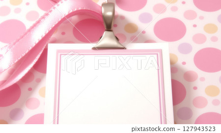 Pink Ribbon Name Tag with Polka Dot Background for Breast Cancer Awareness 127943523