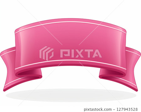 Pink Banner Ribbon with Shiny Finish on White Background 127943528