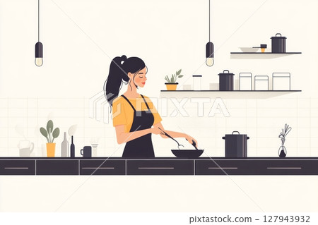 Soft, billowy clouds float against a clear, blue sky, their edges gently lit by sunlight, offering a calm, serene view of nature beauty 127943932