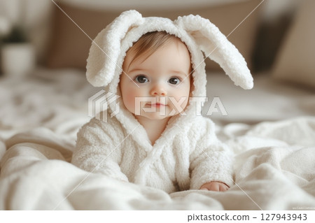 Soft, billowy clouds float against a clear, blue sky, their edges gently lit by sunlight, offering a calm, serene view of nature beauty 127943943