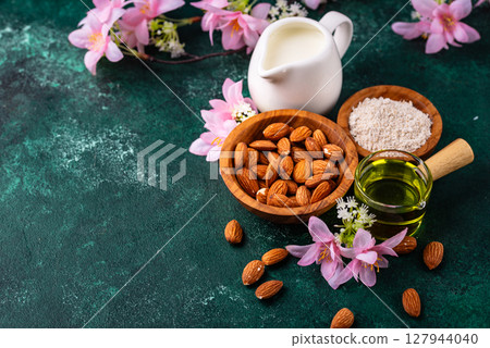 Almond alternative milk, oil and flour Almond alternative milk, oil and flour 127944040