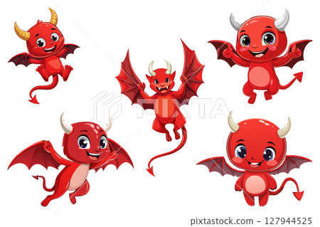 Cute cartoon flying devil, Evil laughing devil, red demon, red Devil illustration, 127944525