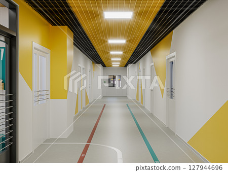 Modern school corridor interior Modern school corridor interior 127944696