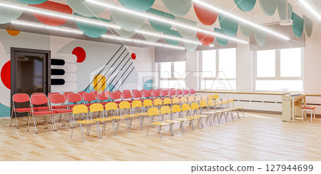 Modern school assembly hall interior 127944699