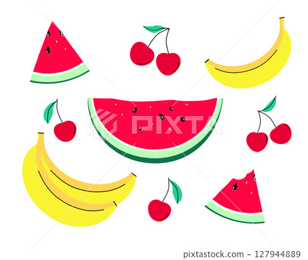 Set of summer fruits and berries 127944889