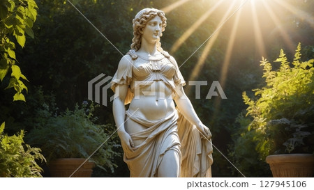 Statue bathed in the sunset 127945106