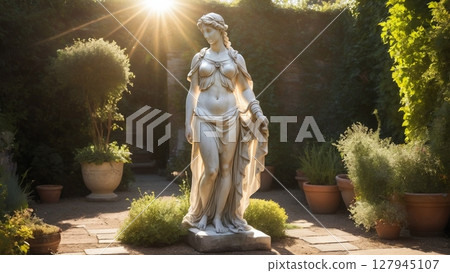 Statue bathed in the sunset 127945107