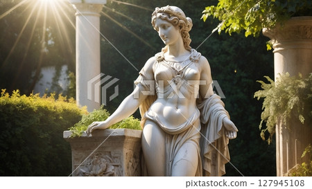 Statue bathed in the sunset Statue bathed in the sunset 127945108