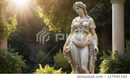 Statue bathed in the sunset Statue bathed in the sunset 127945109