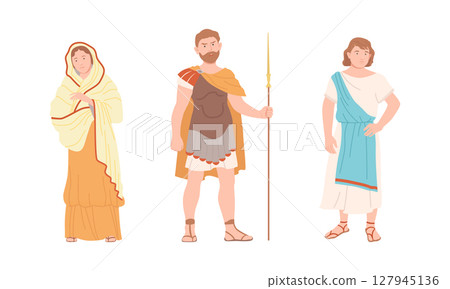 Ancient Rome citizens in traditional clothing set cartoon vector illustration 127945136