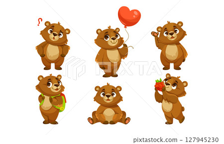 Charming Pixel Art Bears Featuring a Variety of Expressions and Fun Props to Enjoy 127945230