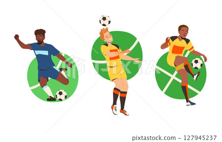 Dynamic and Energetic Soccer Players Performing on the Field Eyecatching Illustration 127945237