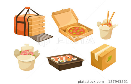 A Beautiful Collection of Tasty and Delicious Takeout Food Presented in an Artistic Pixel Art Style 127945261