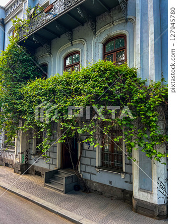 A beautiful historic building covered with foliage in Tbilisi. High quality photo 127945780
