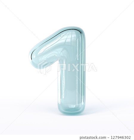 Blue glass font Number 1 ONE 3D 127946302