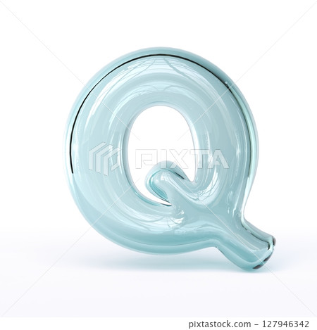 Blue glass font Letter Q 3D 127946342