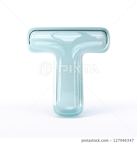 Blue glass font Letter T 3D 127946347