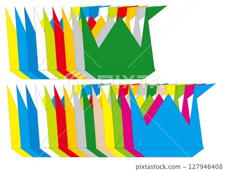 Thousand paper cranes - illustration of folded paper cranes 127946408