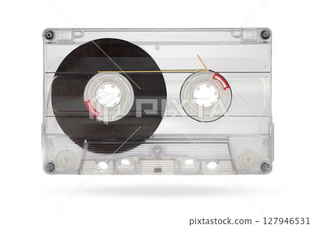 Transparent Audio Cassette with Black Tape Spools 127946531