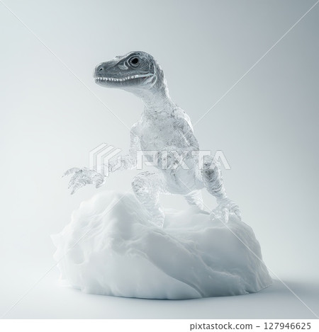 Crystal dinosaur sculpture on a snowy base 127946625
