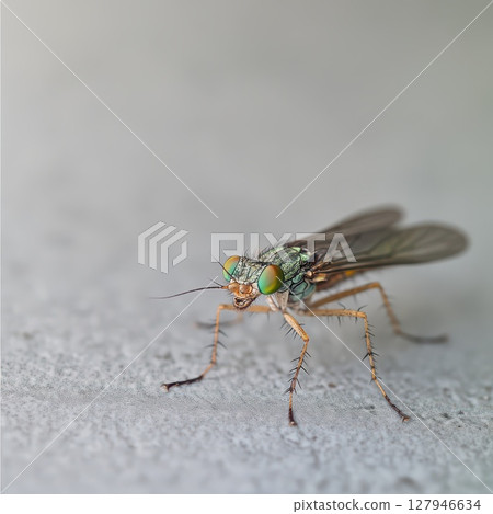 Detailed close up of a green eyed fly on surface Detailed close up of a green eyed fly on surface 127946634