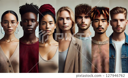 來自世界各地的不同種族的人站成一排的圖片 127946762