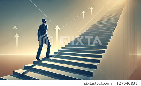 一位商人一步步爬樓梯走向成功的剪影 127946835