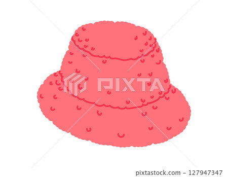 Plush Bucket Hat. Fur winter Head Fashion accessory cap clothing technical illustration. Vector headgear for Men 127947347