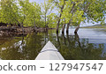 spring kayaking or canoeing on Horsetooth Reservoir at foothills of Rocky Mountains near Fort Collins, Colorado - POV paddler perspective 127947547