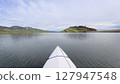 spring kayaking or canoeing on Horsetooth Reservoir at foothills of Rocky Mountains near Fort Collins, Colorado - POV paddler perspective 127947548