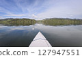 spring kayaking or canoeing on Horsetooth Reservoir at foothills of Rocky Mountains near Fort Collins, Colorado - POV paddler perspective 127947551