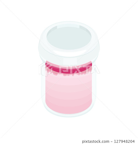 Illustration material: Strawberry milk pudding in a bottle. With a lid. 127948204