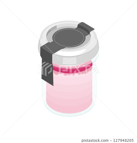 插畫素材:瓶裝草莓牛奶布丁。附蓋子。 插畫素材:瓶裝草莓牛奶布丁。附蓋子。 127948205