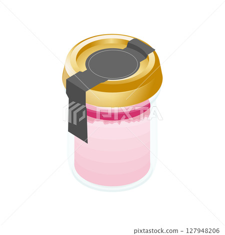 插畫素材：瓶裝草莓牛奶布丁。附蓋子。 127948206