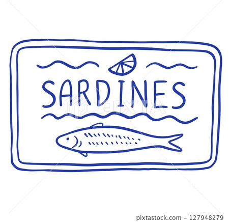 Hand draw sardines tin vector illustration. Mediterranean fish seafood doodle icon. La dolce vita. Retro style Hand draw sardines tin vector illustration. Mediterranean fish seafood doodle icon. La dolce vita. Retro style 127948279