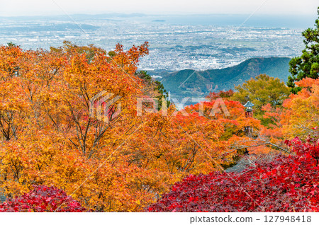 Kanagawa Prefecture, Isehara city as seen from Oyama Afuri Shrine with autumn leaves 127948418