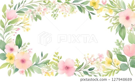 天然黃綠色x粉紅色葉子框架|植物設計材料 127948689